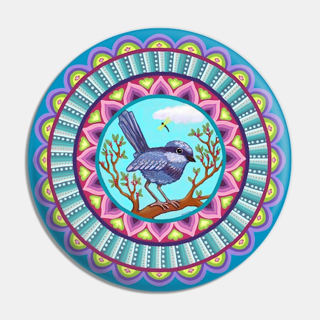 Australian Blue Wren Mandala Pin by SoozieWray