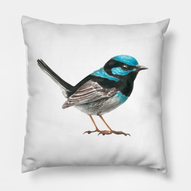 Fairy wren bird Pillow by katerinamk