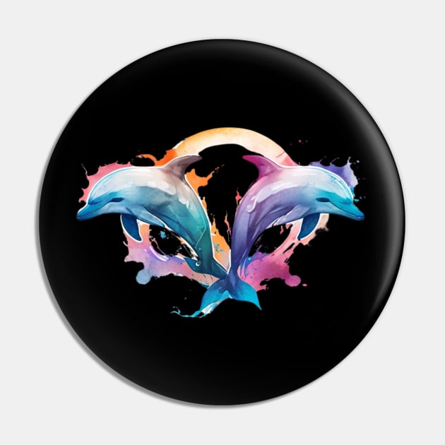 A dynamic dolphin design in a vibrant watercolor style, dolphin gift Pin by benzshope