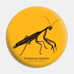 European Mantis design with Common and Scientific Names Pin