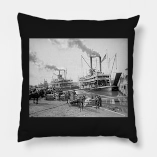 Steamboats at Vicksburg, 1910. Vintage Photo Pillow