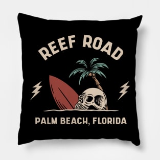 Vintage Surfing Reef Road Palm Beach Florida // Retro Surf Skull Pillow