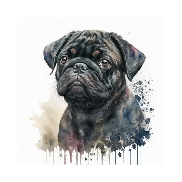 Black Pug Watercolour Style Painting by TheArtfulAI