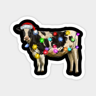 Cow With Santa Hat Christmas Lights Funny Cow Lovers Magnet