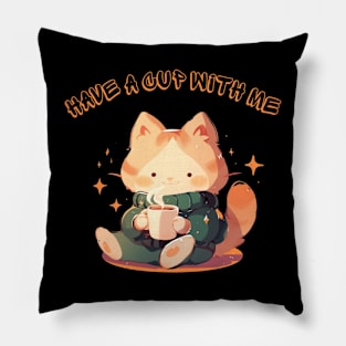 Coffee with a Cat - Purrfect Cup for Two Pillow