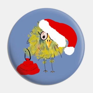 Funny Bird in Santa Hat with Gift Sack! Pin