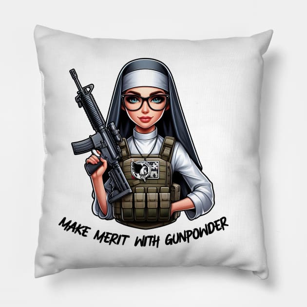 Gun Bless You Pillow by Rawlifegraphic