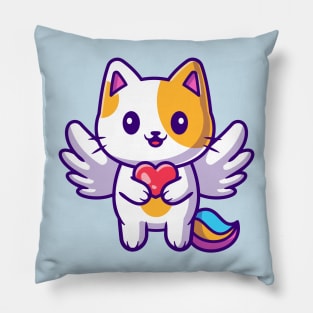 Cute Cat Unicorn Holding Heart Cartoon Pillow