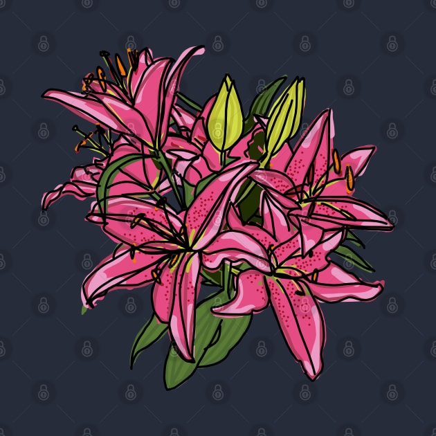 Pink Lily Flowers Digital Painting by ellenhenryart