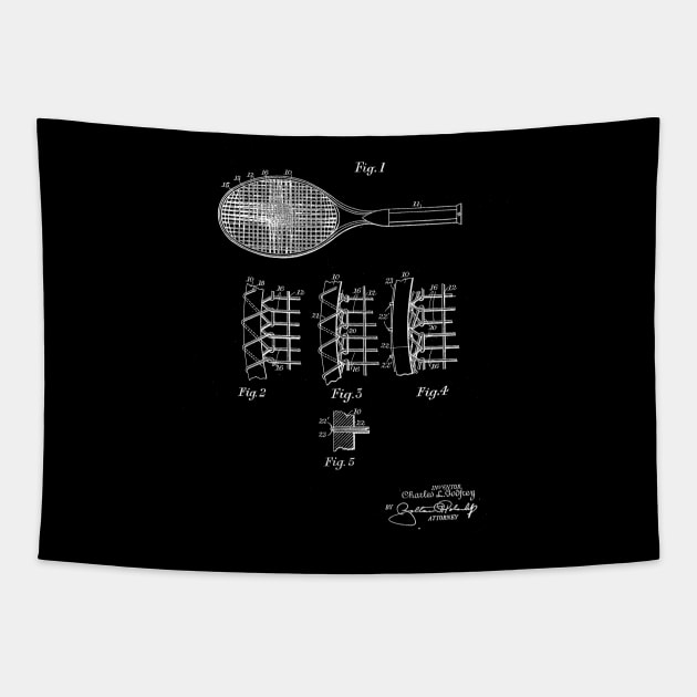 Tennis Racket Vintage Patent Drawing Tapestry by TheYoungDesigns