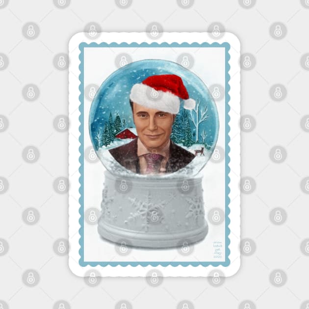 Christmas Hannibal in Winter Snow Globe with Santa Hat Magnet by OrionLodubyal