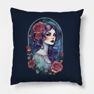 Victorian Gothic Girl with Purple Hair Pillow