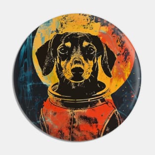 Vintage daschund astronaut portrait Pin