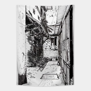 Alleyway Saigon Vietnam Pen and Ink Illustration Tapestry