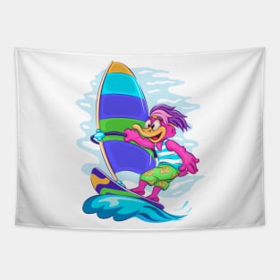 Cartoon Duck Windsurfer Tapestry