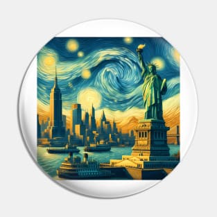 New York City, USA, in the style of Vincent van Gogh's Starry Night Pin