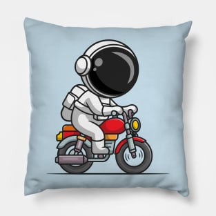 Cute Astronaut Riding Motorcycle Cartoon Pillow