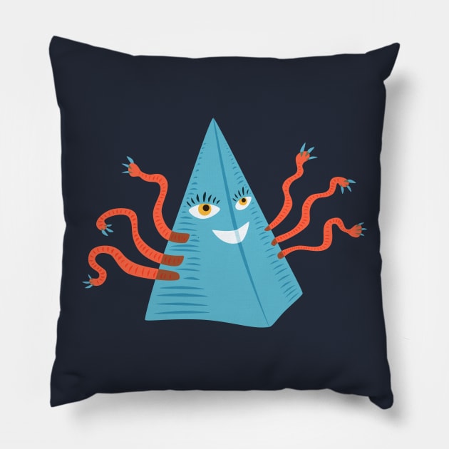 Weird Blue Pyramid Character With Tentacles Pillow by Boriana Giormova