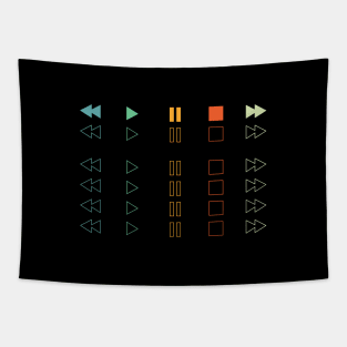 Repeated Music Player Buttons Retro Colors Tapestry