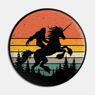 Bigfoot Riding Unicorn Horse Vintage Sunset Mythical Creatures Pin