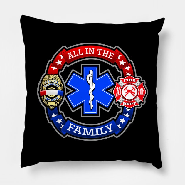 ALL IN THE FAMILY Pillow by razrgrfx