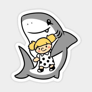 Shark Pup Morgan & Their Doll (Light Tones, Pigtails, Smock Dress) Magnet