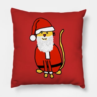 Yellow Christmas Cat in Santa Suit Pillow