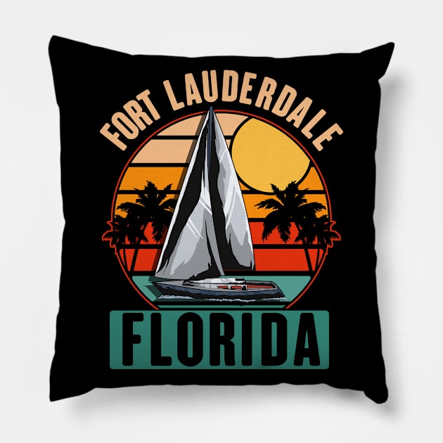 Fort Lauderdale Florida Sail Sailing Boat Pillow by KAWAIITEE