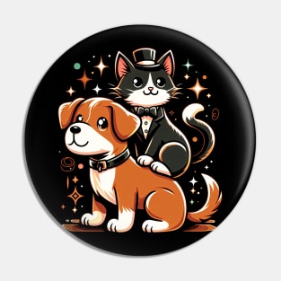 Tuxedo Cat on a Dog Funny Pin