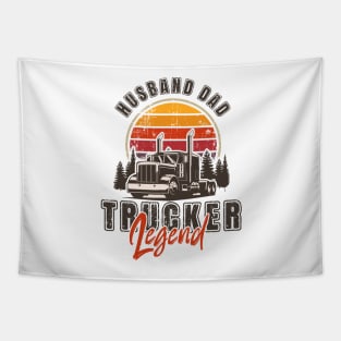 Vintage sunset long haul truck, Husband Dad Trucker Legend Tapestry