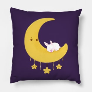 Cute Moon Rabbit Cartoon Illustration Pillow