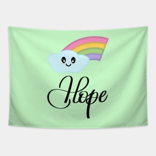 Hope with Kawaii Cute Rainbow Cloud in Green Tapestry