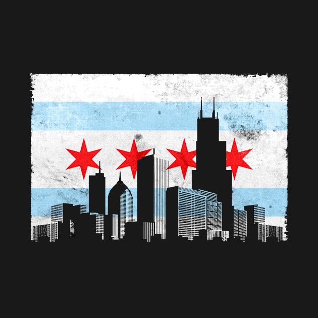 Vintage Chicago Flag Theme Skyline by paola.illustrations