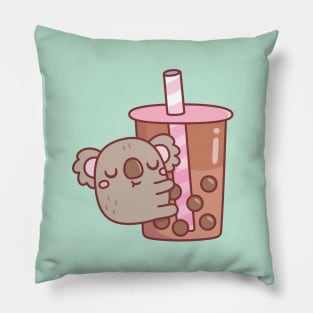 Cute Chubby Koala Hugging Bubble Tea Cup Pillow