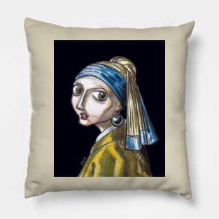 Caricature Girl with a Pearl Earring Pillow