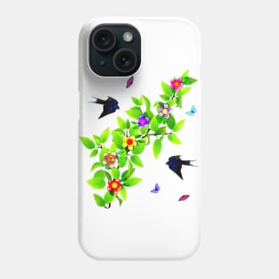 Cute Birds. Swallows and Butterflies Phone Case