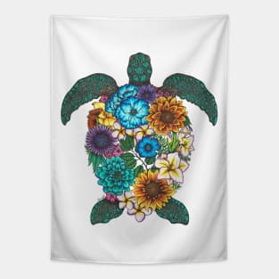 Floral Turtle Color White Background Tapestry