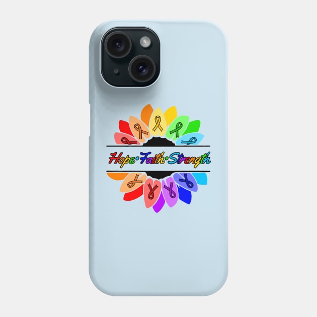 Rainbow Hope•Faith•Strength Sunflower Awareness Ribbon Phone Case by CaitlynConnor
