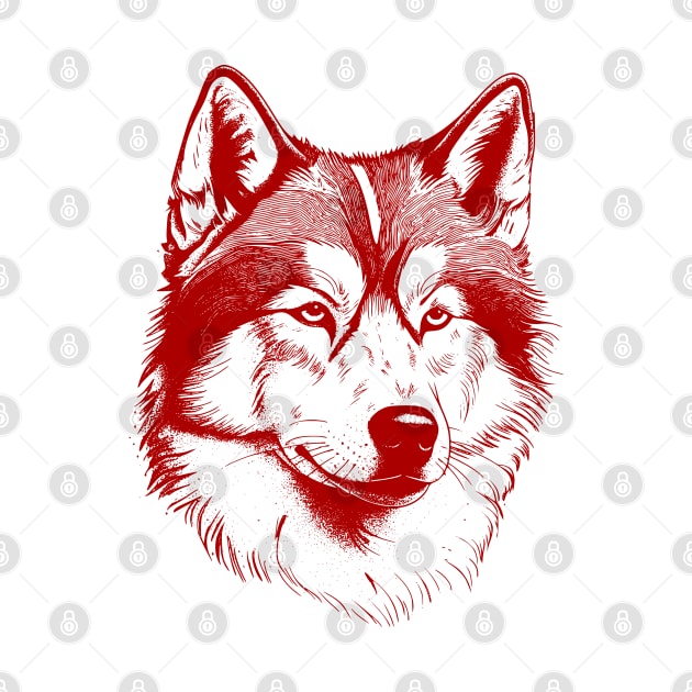 Alaskan Malamute dog minimalistic art illustration in red by Danielleroyer