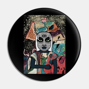 Polkadot - Green-Eyed Female Character with Indian Mask and Mystery Night Background Pin