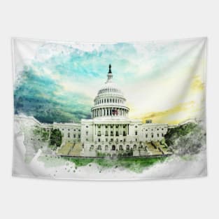 Washington DC Capitol Hill USA Breathtaking Watercolor Painting Tapestry