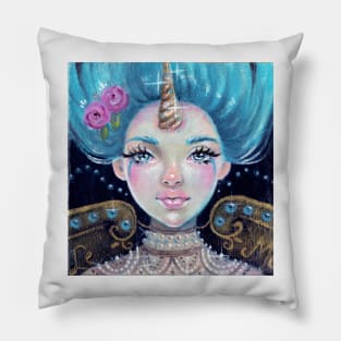 Betty Blue - Blue haired circus unicorn girl Pillow