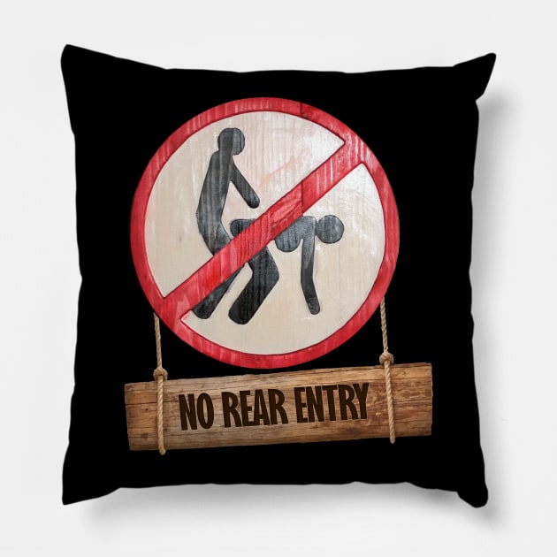 No rear entry wooden sign design Pillow by kamdesigns