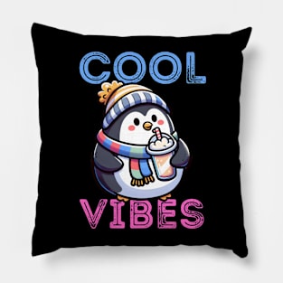 Cool Vibes - cute penguin having a milkshake Pillow