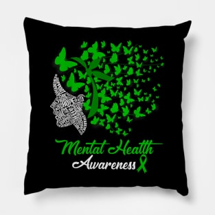 Mental Health Awareness Butterflies Green Ribbon Girl Pillow