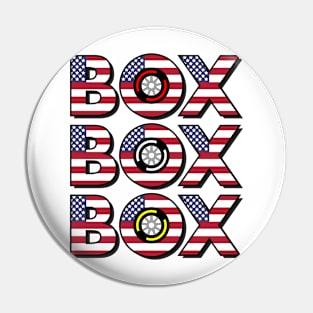 "Box Box Box" F1 Tyre Compound American Flag Design Pin