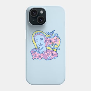 Blue Girl With Pastel Blossoms on a Yellow Sky Phone Case