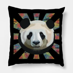 Striking Panda bear on glitched patterned rays Pillow