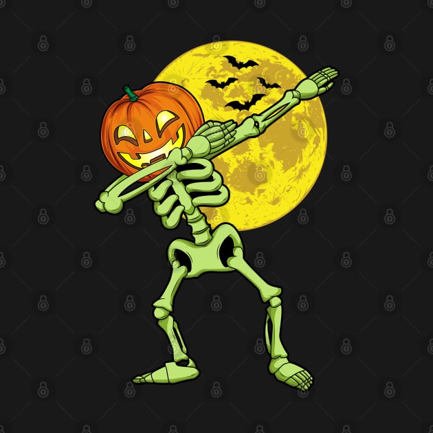 Dabbing Skeleton Pumpkin Head Halloween Costume by HCMGift