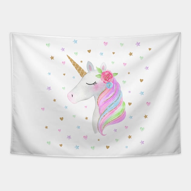 White Unicorn Tapestry by AdornMyWall